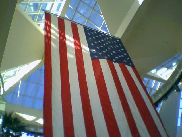 An American flag is on display at Arden Fair Mall in Sacramento, California, on Feb. 9, 2009.